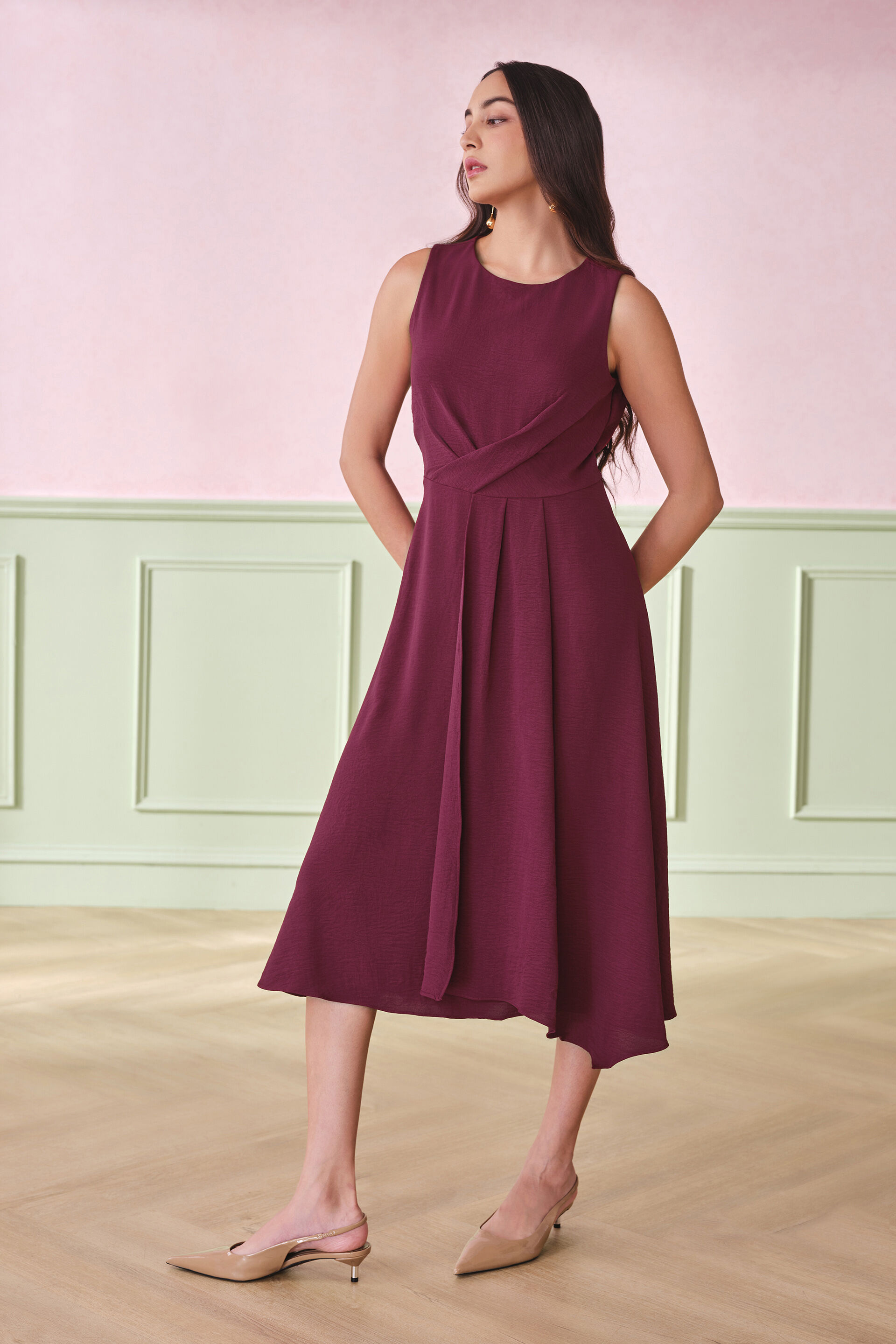 Rumba Maroon Midi Dress, Maroon, image 2